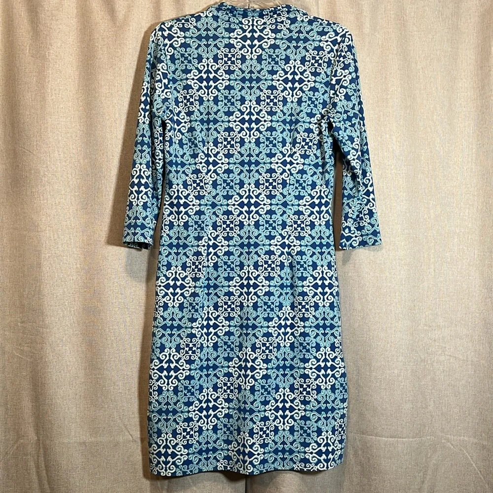 J. McLaughlin Blue and White 3/4 Sleeve Catalina Cloth Dress Size Medium - Picture 5 of 8